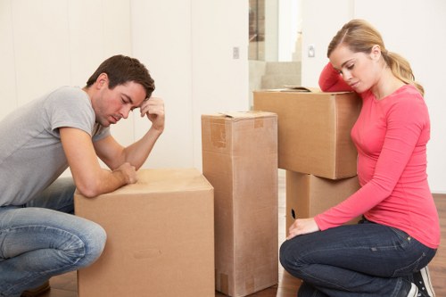 Waterloo removal team organizing packed boxes for transport